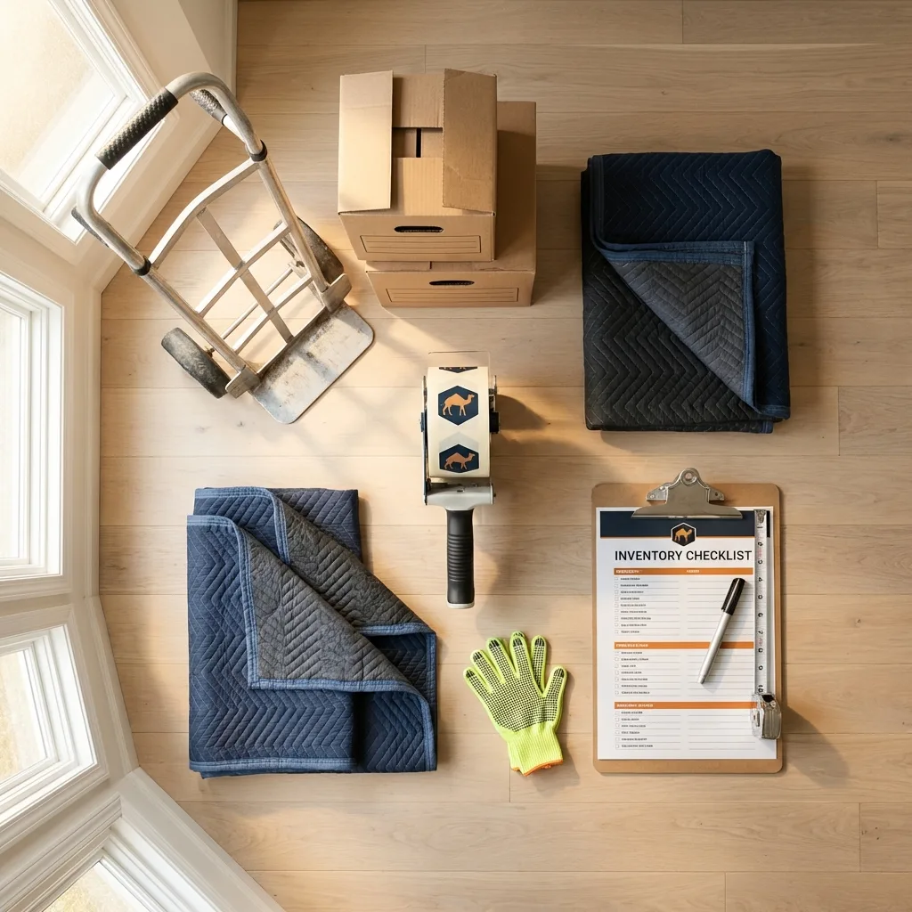 Professional moving supplies and packing materials layout for Runnemede residential relocations